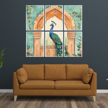 Royal Peacock Multi-Frame Wall Art | Traditional Indian Décor