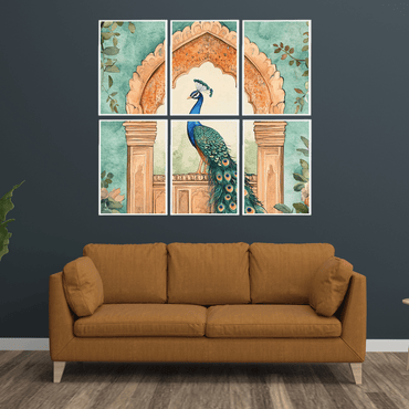 Set- 6 Royal Peacock Multi-Frame Wall Art | Traditional Indian Décor - Memories InsitePEACOCK MULTI DESIGN -FRAME- WHITE