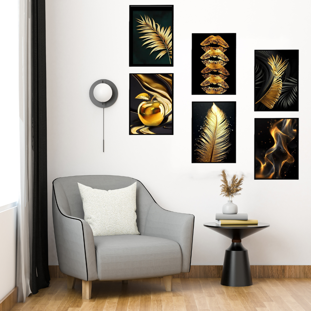 Golden Luxury Wall Art Set of 6 | Modern Abstract Canvas Prints