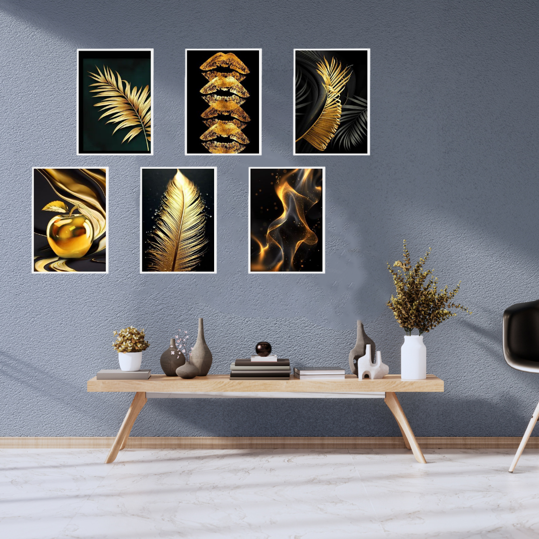 Golden Luxury Wall Art Set of 6 | Modern Abstract Canvas Prints
