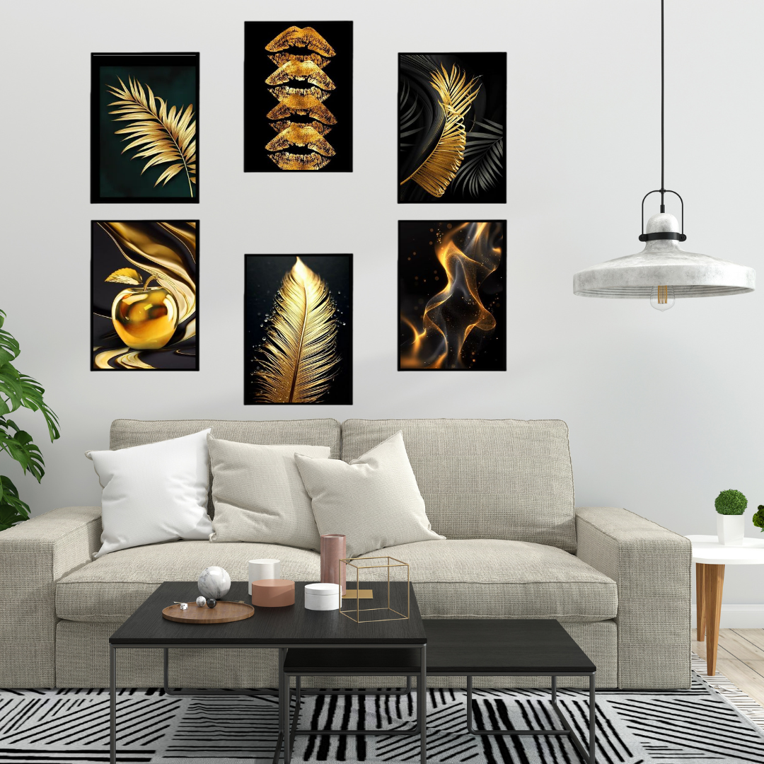 Golden Luxury Wall Art Set of 6 | Modern Abstract Canvas Prints