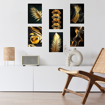 Golden Luxury Wall Art Set of 6 | Modern Abstract Canvas Prints