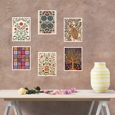 Bohemian Botanical Wall Art Set – 6 Vibrant Prints for a Nature-Inspired Living Space