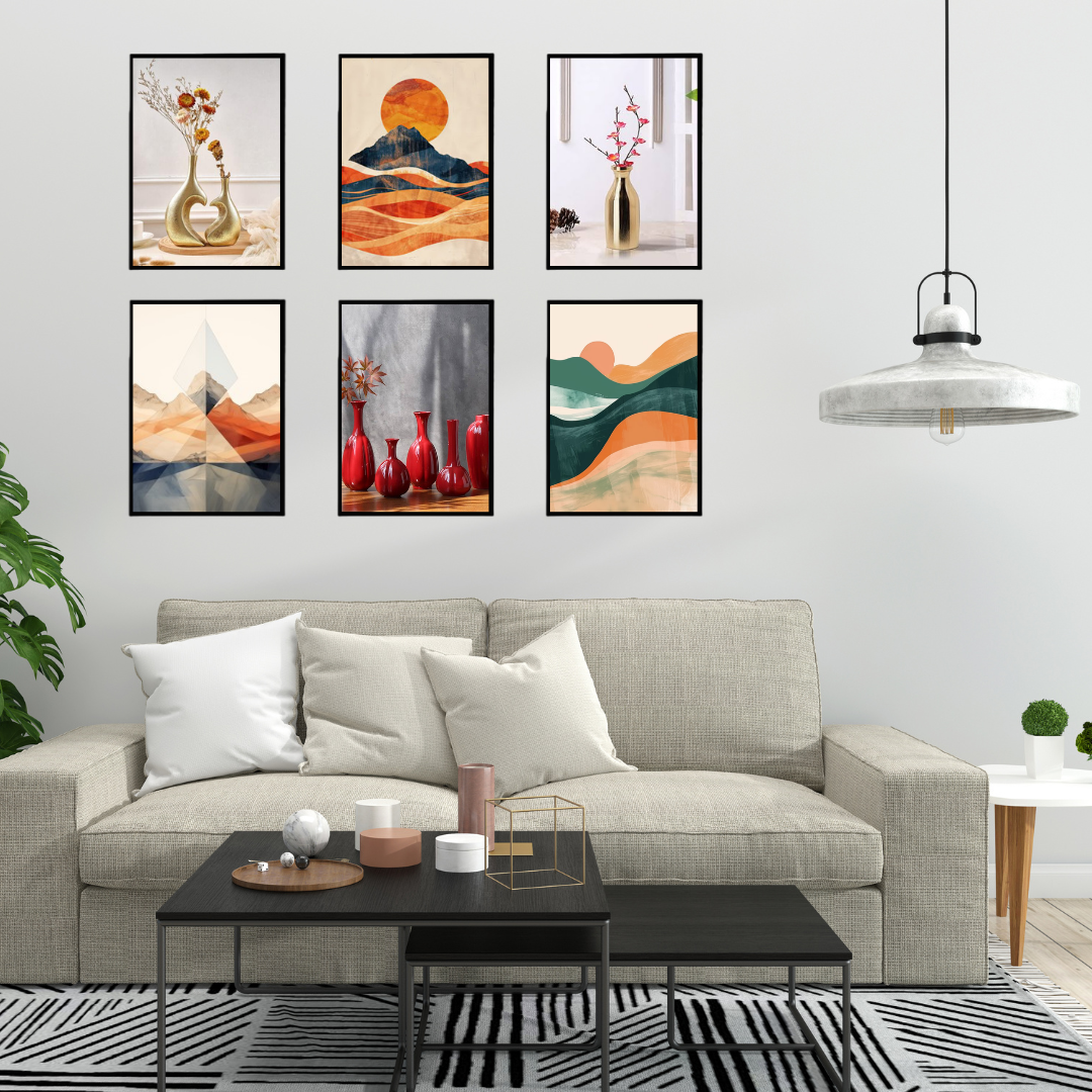 Modern Abstract & Vase Wall Art Set | Minimalist Home Décor SET OF 6