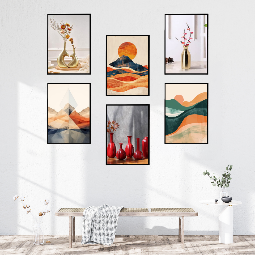 Modern Abstract & Vase Wall Art Set | Minimalist Home Décor SET OF 6