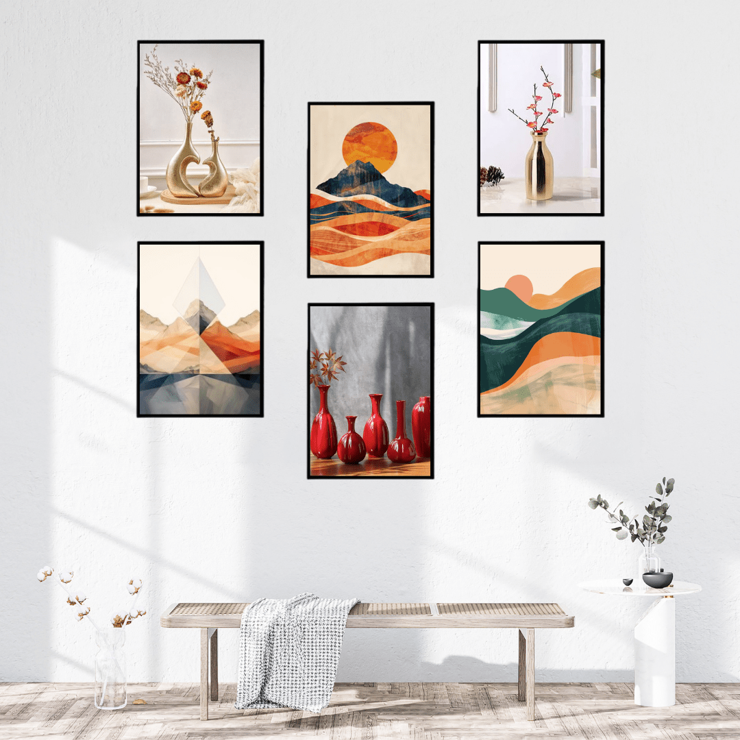 Modern Abstract & Vase Wall Art Set | Minimalist Home Décor SET OF 6 - Memories Insite