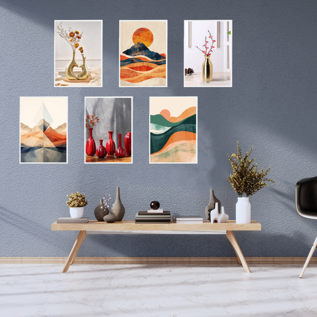 Modern Abstract & Vase Wall Art Set | Minimalist Home Décor SET OF 6