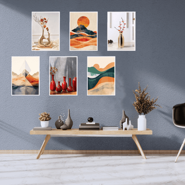 Modern Abstract & Vase Wall Art Set | Minimalist Home Décor SET OF 6 - Memories Insite