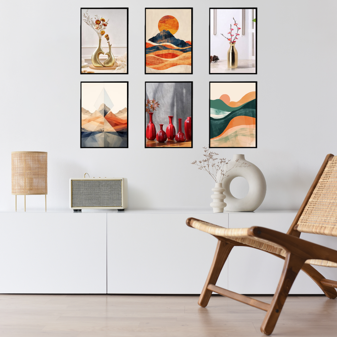 Modern Abstract & Vase Wall Art Set | Minimalist Home Décor SET OF 6