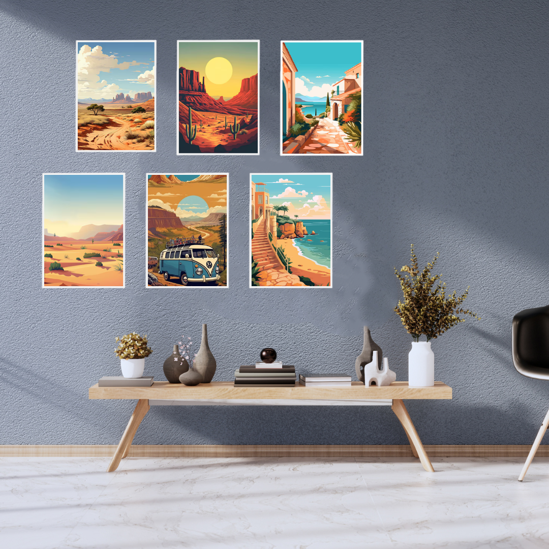 Travel & Adventure Wall Art Set | Desert, Beach & Road Trip Posters SET OF 6