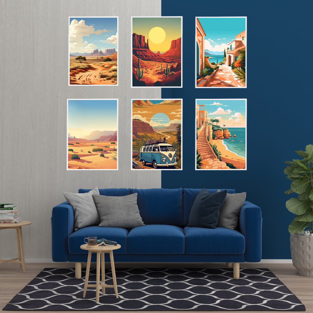Travel & Adventure Wall Art Set | Desert, Beach & Road Trip Posters SET OF 6