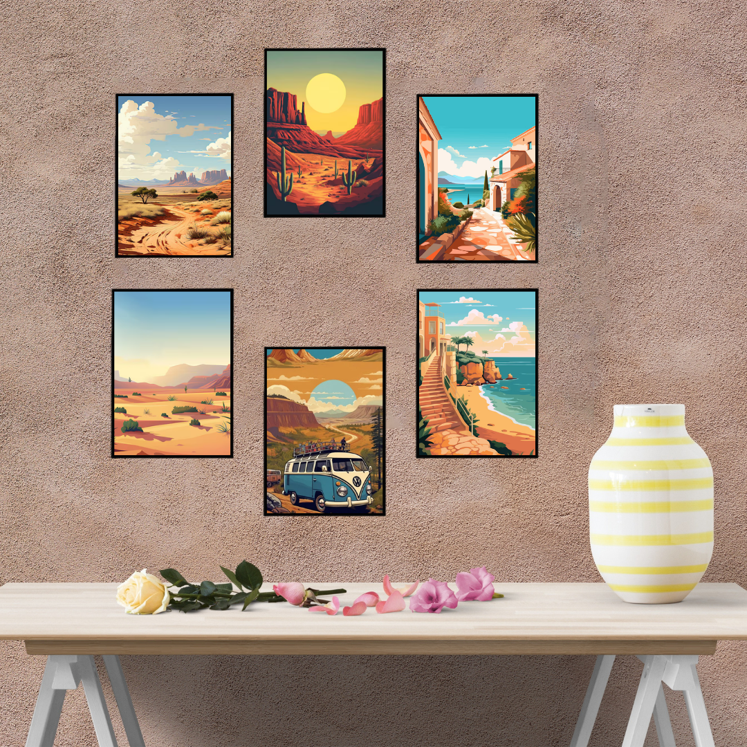 Travel & Adventure Wall Art Set | Desert, Beach & Road Trip Posters SET OF 6