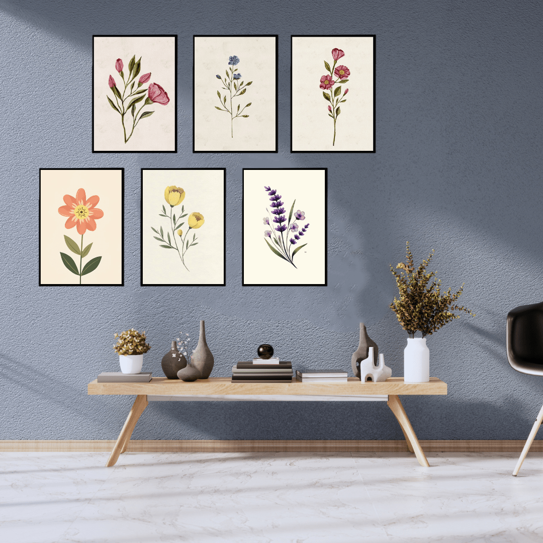 Minimalist Floral Wall Art Set | Botanical Prints for Home Décor SET OF 6 - Memories InsiteFLORAL DESIGN WALL FRAME-WHITE SET OF 6