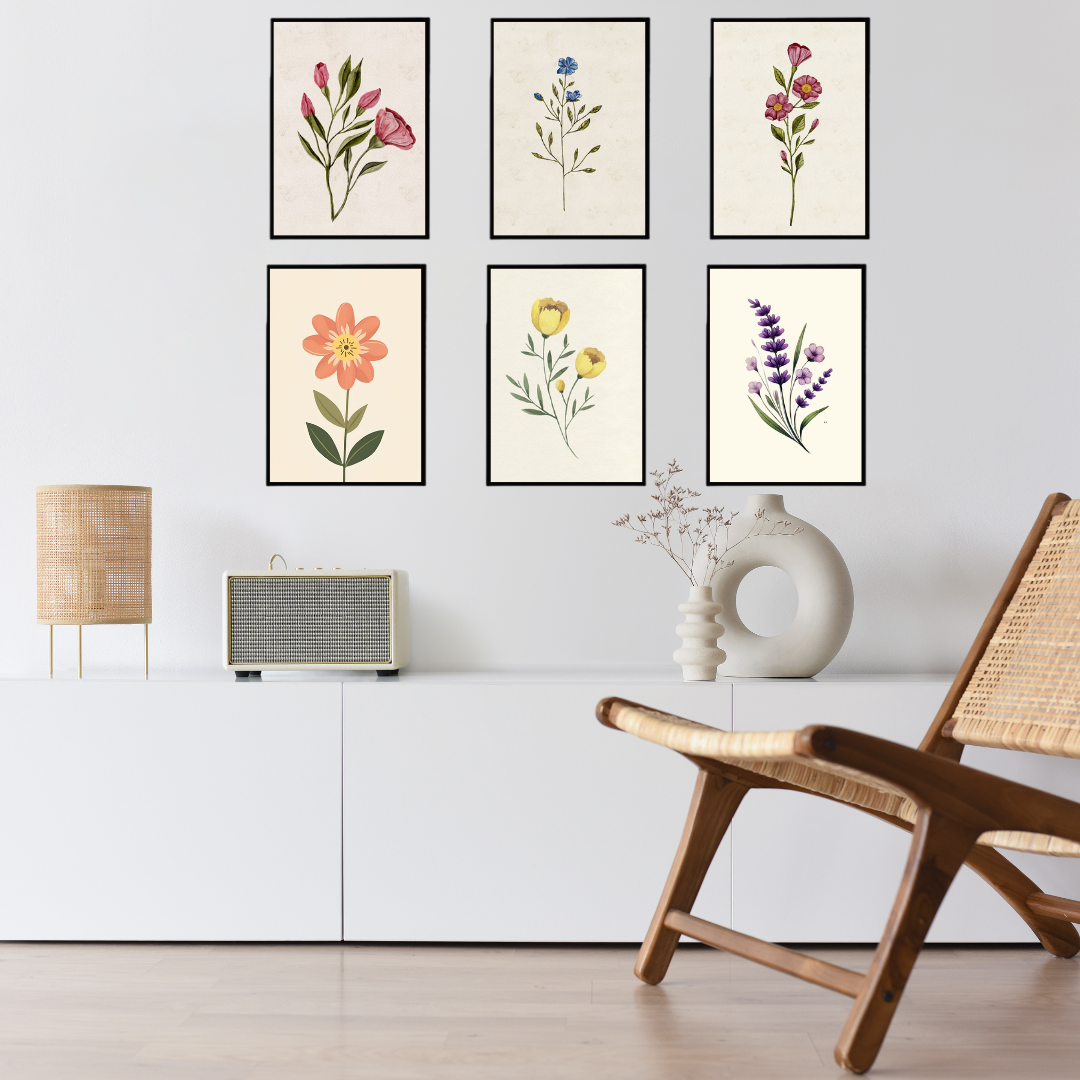 Minimalist Floral Wall Art Set | Botanical Prints for Home Décor SET OF 6