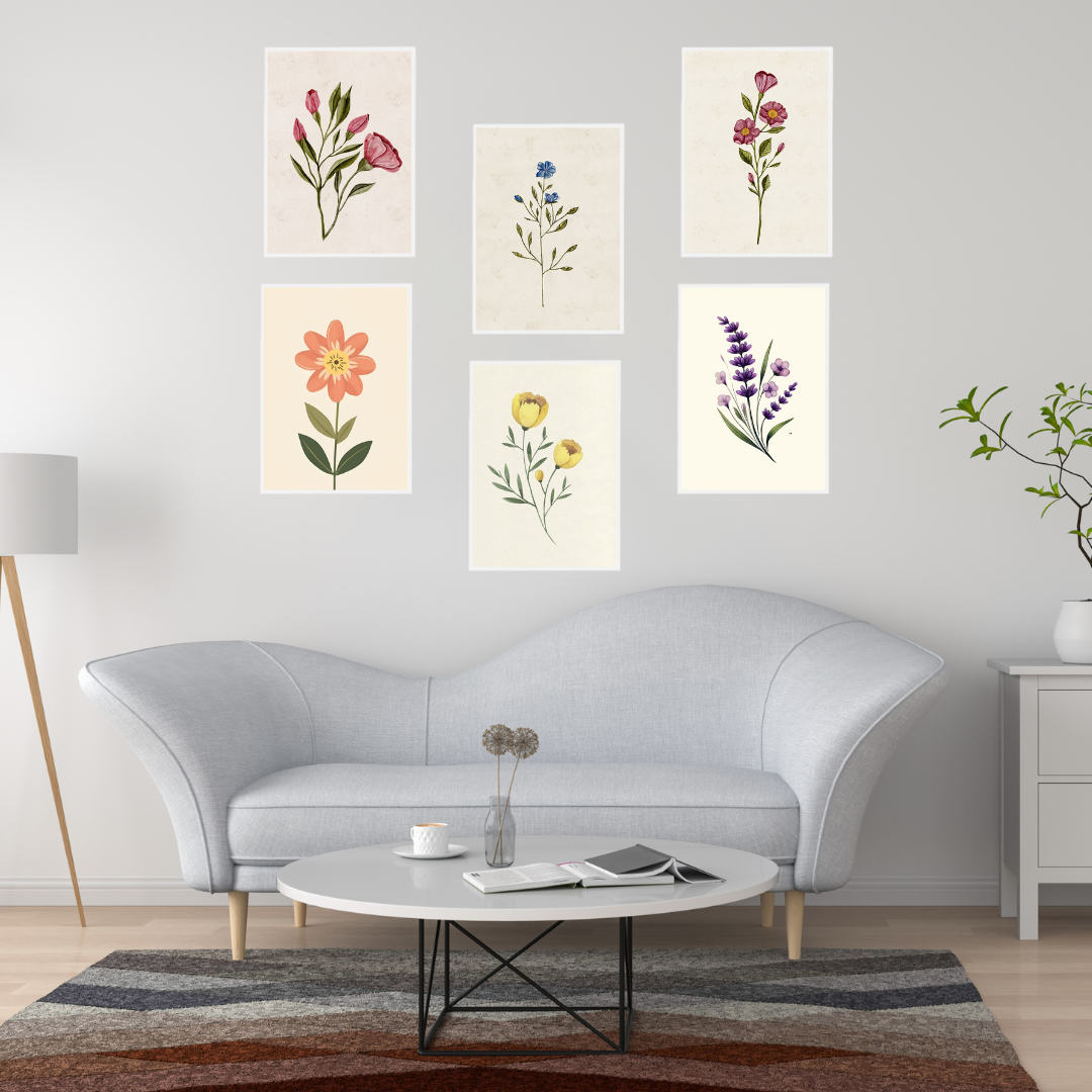 Minimalist Floral Wall Art Set | Botanical Prints for Home Décor SET OF 6