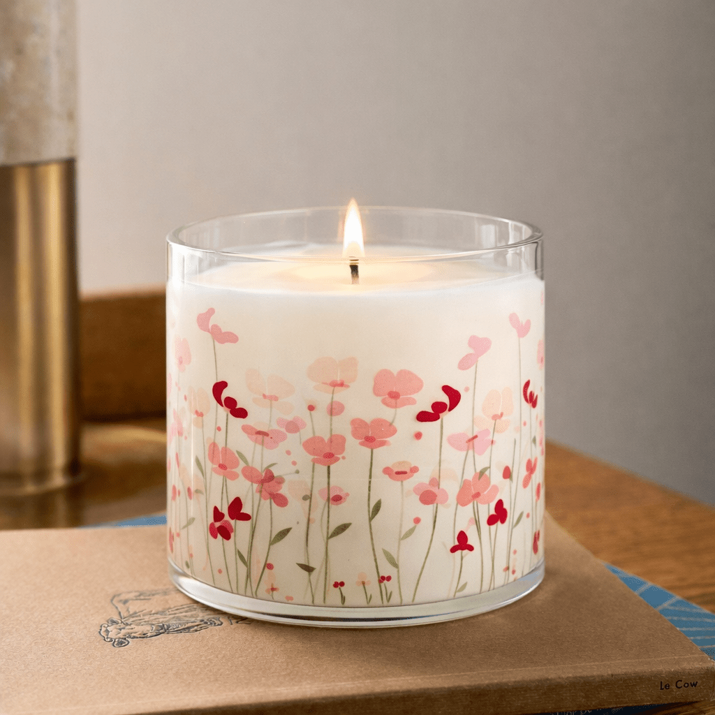 Soft Pink Floral Scented Candle in Glass Jar | Elegant Aesthetic Home Décor Candle - Memories InsiteELEGANT ASTHETIC HOME DECOR CANDLE