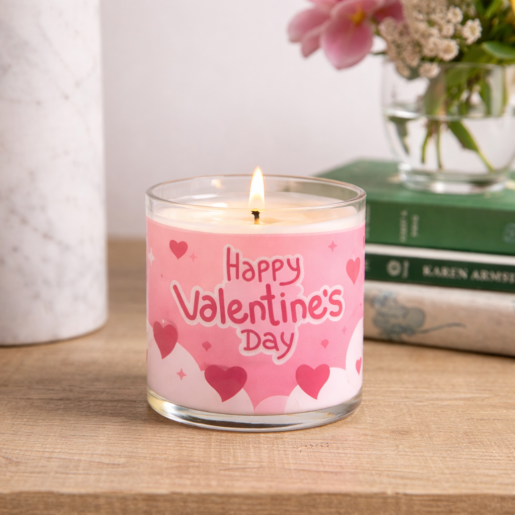Happy Valentine’s Day Scented Candle in Glass Jar | Romantic Gift & Aesthetic Home Décor