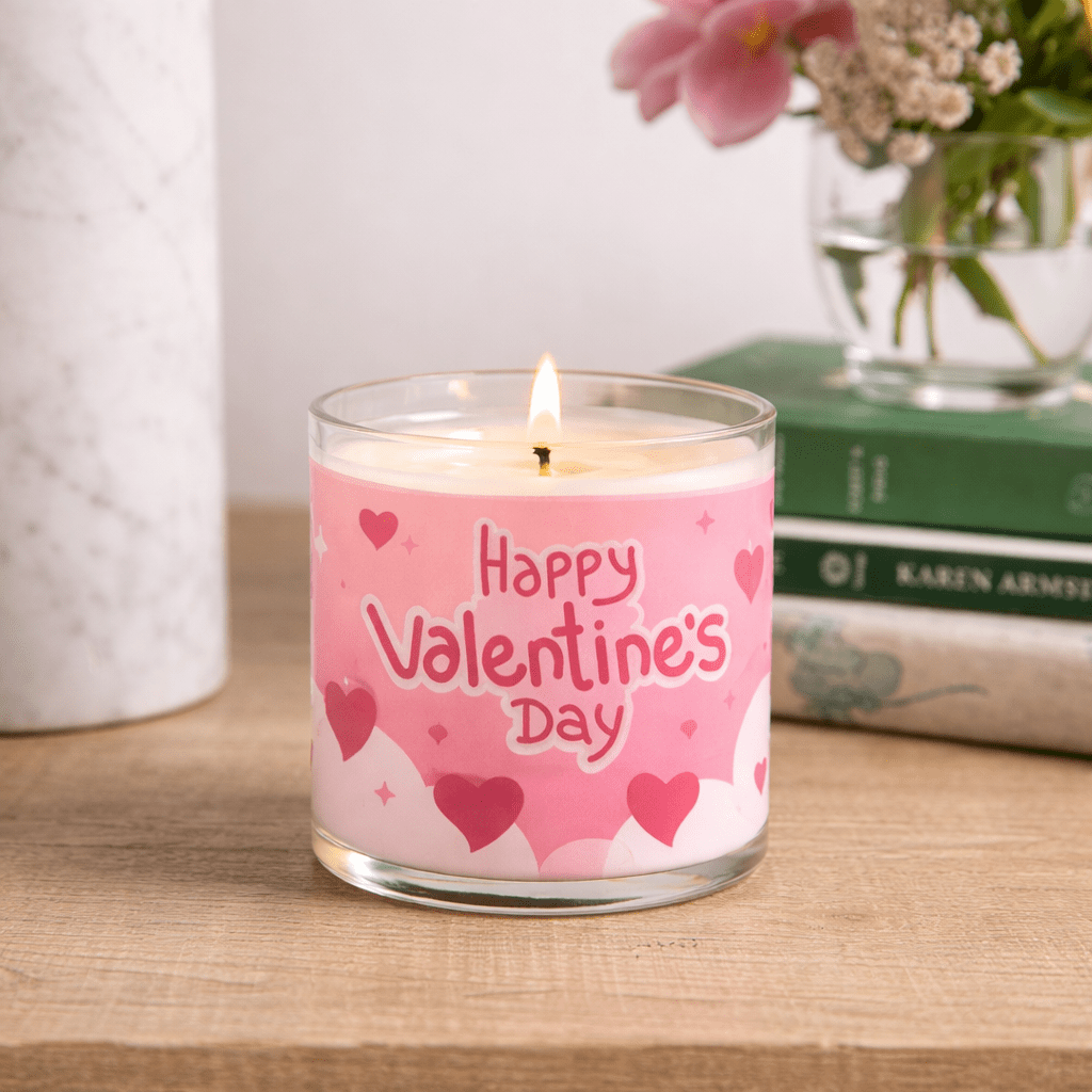 Happy Valentine’s Day Scented Candle in Glass Jar | Romantic Gift & Aesthetic Home Décor - Memories InsiteHAPPY VALENTINE'S CANDLE