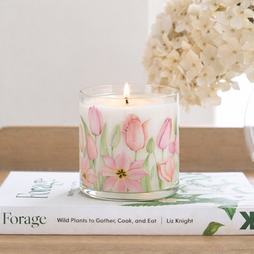 Pink Floral Scented Candle in Glass Jar