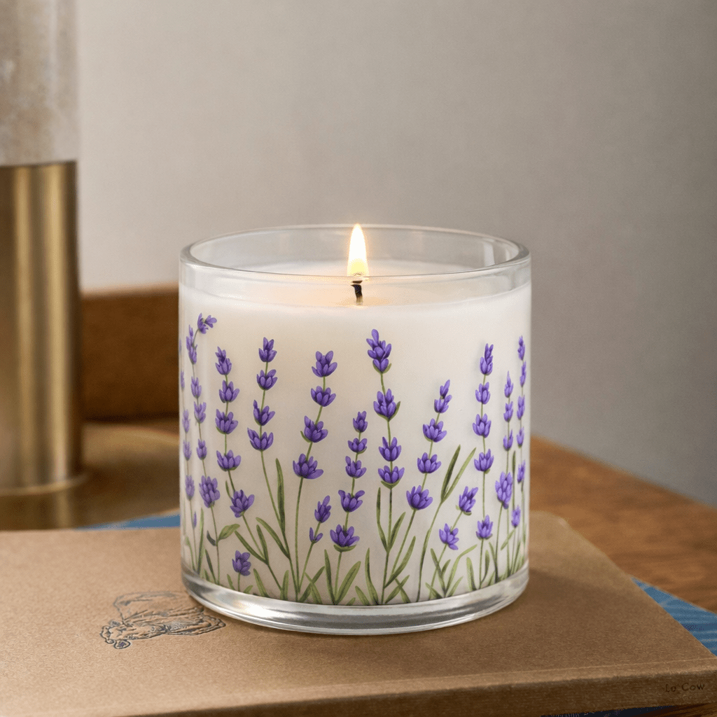 Lavender Floral Scented Candle in Glass Jar | Calming Aesthetic Home Décor Candle - Memories InsiteCALMING AESHTETIC HOME DECOR CANDLE