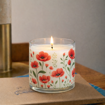 Red Floral Scented Candle in Glass Jar | Elegant Aesthetic Home Décor Candle