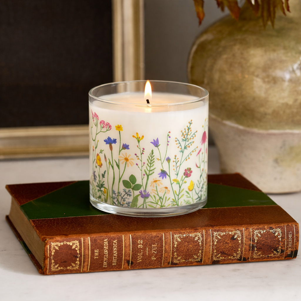 Wild Garden Floral Scented Candle in Glass Jar | Aesthetic Home Décor & Relaxing Aroma