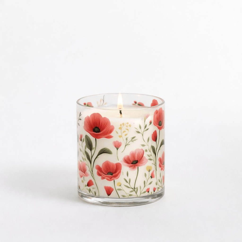 Red Floral Scented Candle in Glass Jar | Elegant Aesthetic Home Décor Candle - Memories InsiteRED FLORAL SCENTED CANDLE IN JAR