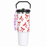 Bow Print Tumbler with Handle | Reusable Travel Cup with Lid & Straw