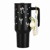 Aesthetic Bow Print Black Stainless Steel Tumbler with RENDOM DESIGN FOR CHARM