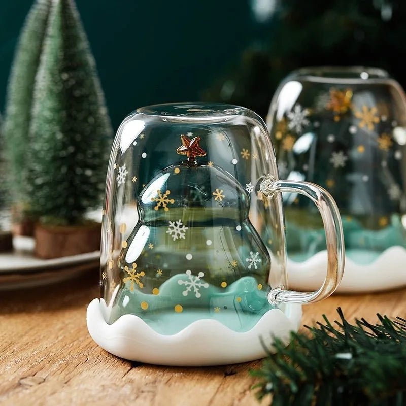 Christmas Tree Shaped Double Wall Glass Mug - Memories InsiteCHRISTMAS TREE GLASS MUG
