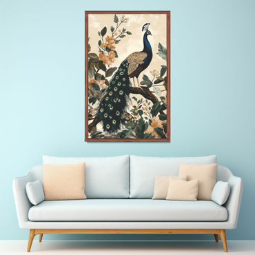 Royal Peacock Botanical Canvas Wall Art — Elegant Nature Painting