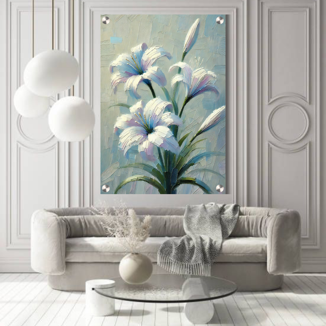 Elegant White Lily Acrylic Wall Decor — Premium Glossy HD Floral Art Frame