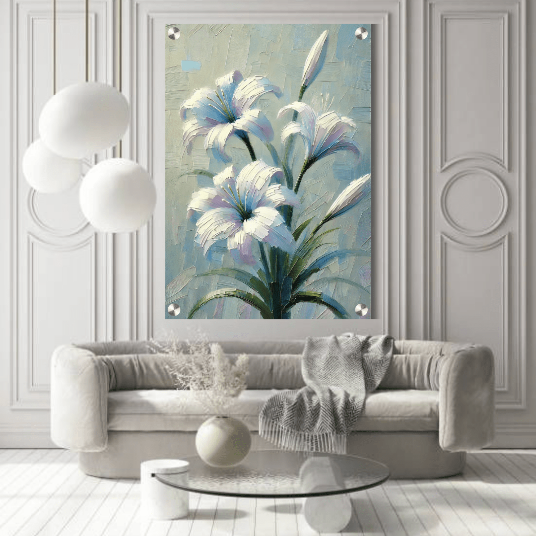 Elegant White Lily Acrylic Wall Decor — Premium Glossy HD Floral Art Frame - Memories InsiteWHITE LILY FLOWER ACRYLIC WALL FRAME