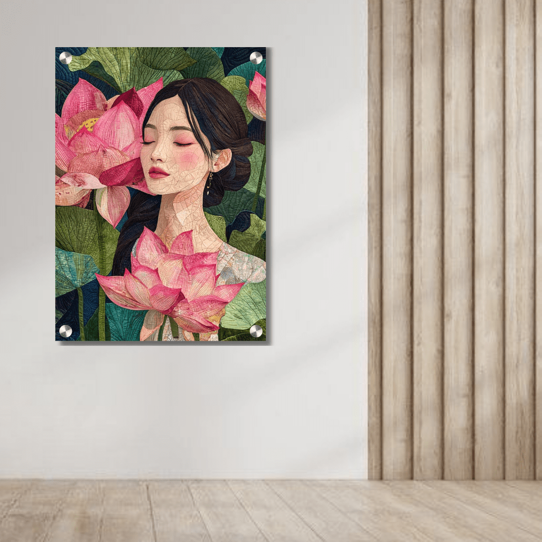 Lotus Serenity Woman Acrylic Wall Decor — Premium Glossy HD Art Frame - Memories InsiteLOTUS SERENITY WOMAN ACRYLIC WALL FRAME