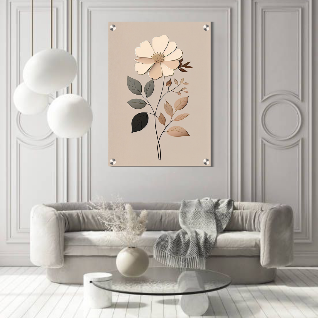 Minimal Beige Floral Acrylic Wall Decor (12 × 18 Inch)