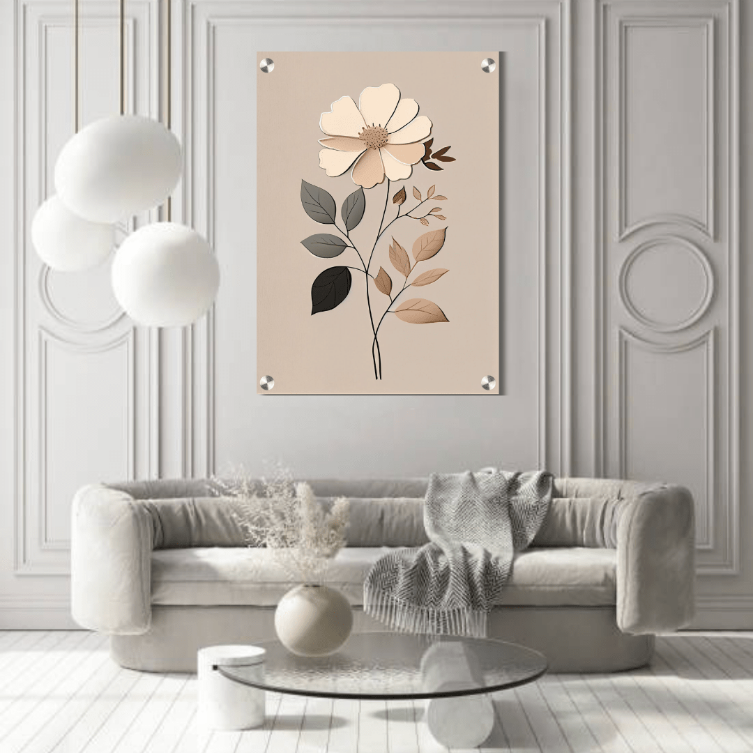 Minimal Beige Floral Acrylic Wall Decor (12 × 18 Inch) - Memories InsiteMINIMAL BEIGE FLORAL ACRYLIC WALL FRAME