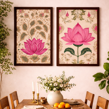 Lotus Harmony Wall Art Set Premium Floral Canvas Paintings