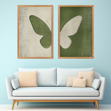 Minimalist Butterfly Duo Wall Art – Green Abstract Canvas Set