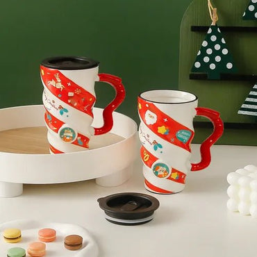 Christmas Travel Mug – Insulated Twist Design Cup with Lid | Festive Holiday Coffee Mug - Memories Insite