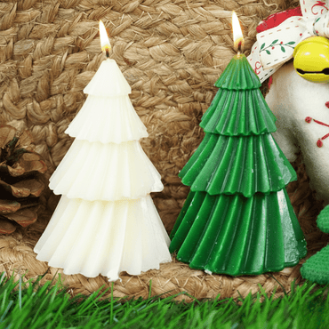 Set-2 Christmas Tree Decorative Green And white Candle - Memories Insite