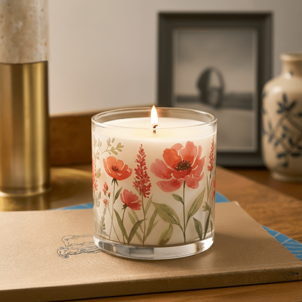 Warm Floral Scented Candle in Glass Jar | Elegant Aesthetic Home Décor Candle - Memories InsiteWARM FLORAL SCENTED CANDLE IN GLASS JAR