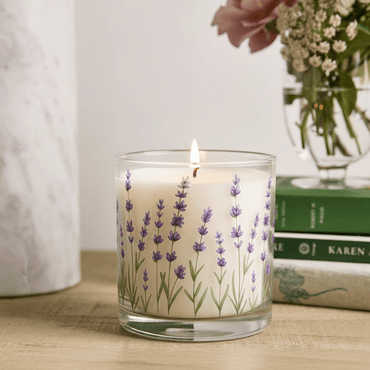 Lavender Floral Scented Candle in Glass Jar | Calming Aesthetic Home Décor Candle - Memories InsiteCALMING AESHTETIC HOME DECOR CANDLE