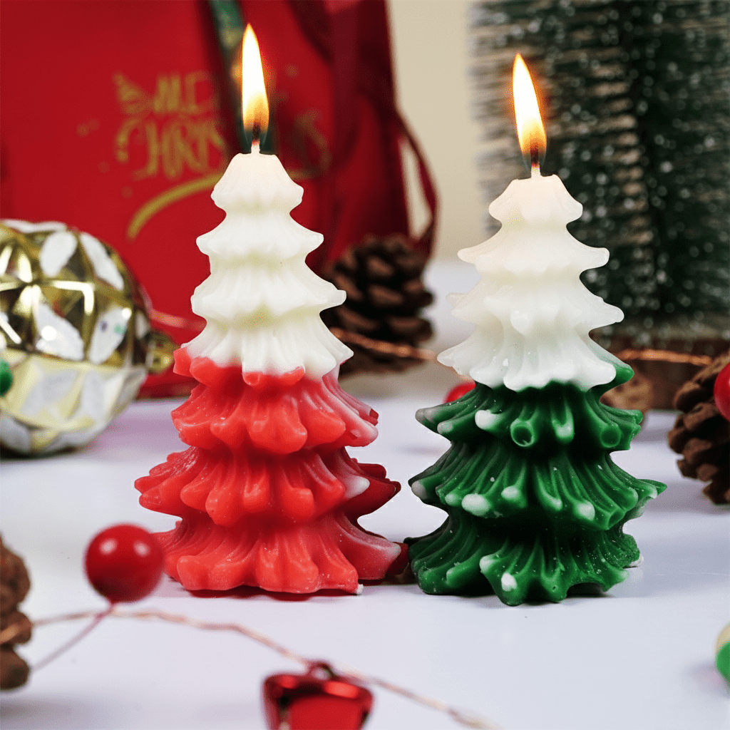 Set of 2 Festive Christmas Tree Sceneted Candles - Memories InsiteCHRISTMAS TREE SHAPE CANDLE- PACK OF 2