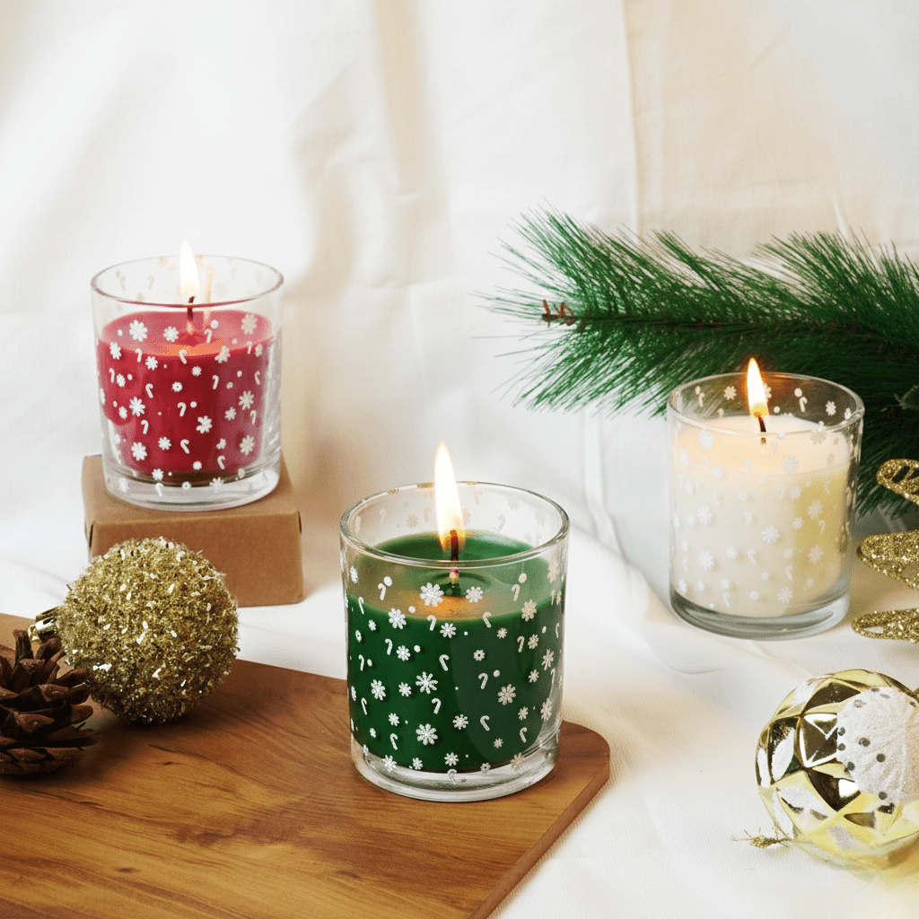Set-3 Christmas Snowflake Scented Glass Candles - Memories Insite