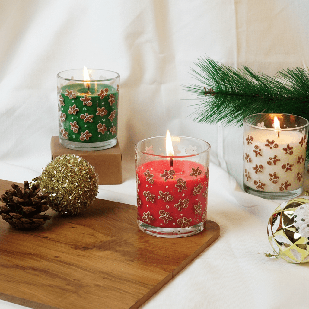 Set-3 Christmas Gingerbread Scented Glass Candles - Memories Insite