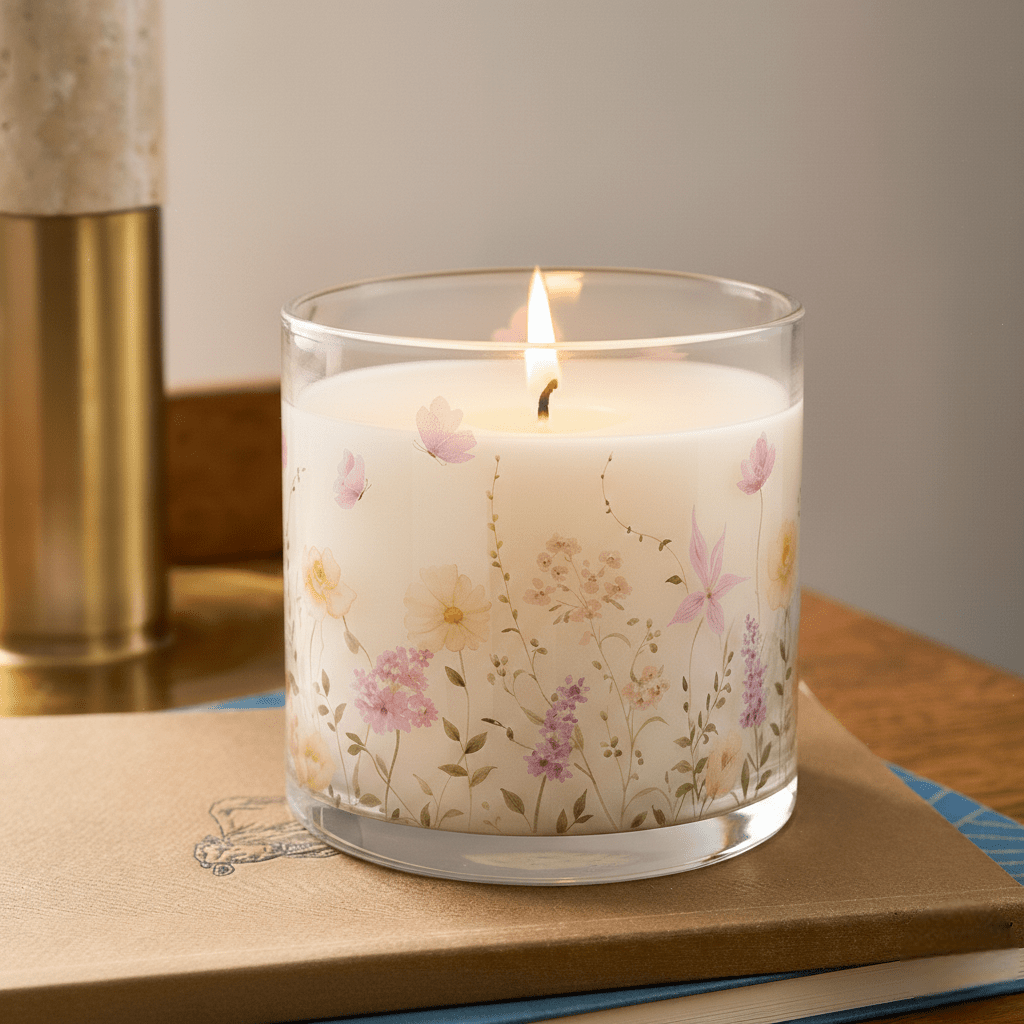Pastel Floral Garden Scented Candle in Glass Jar | Soft Aroma & Elegant Home Décor - Memories InsitePASTEL FLORAL GARDEN SCENTED CANDLE IN GLASS JAR