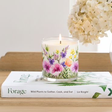 Multicolor Floral Scented Candle in Glass Jar | Elegant Aesthetic Home Décor Candle