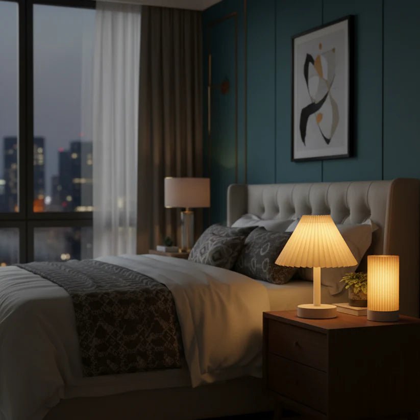 Pleated LED Table Lamp | 3 Light Modes | Portable & Rechargeable Bedside Lamp for Home Décor - Memories InsitePLEATED LAMP