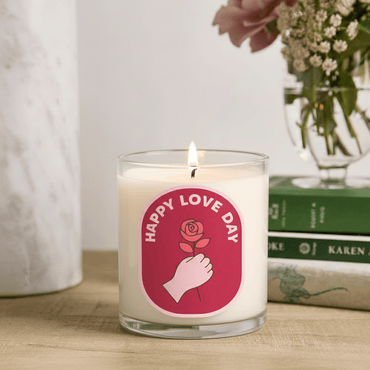 Happy Love Day Scented Candle in Glass Jar | Romantic Gift & Valentine Home Décor - Memories InsiteHAPPY LOVE DAY SCANTED CANDLE