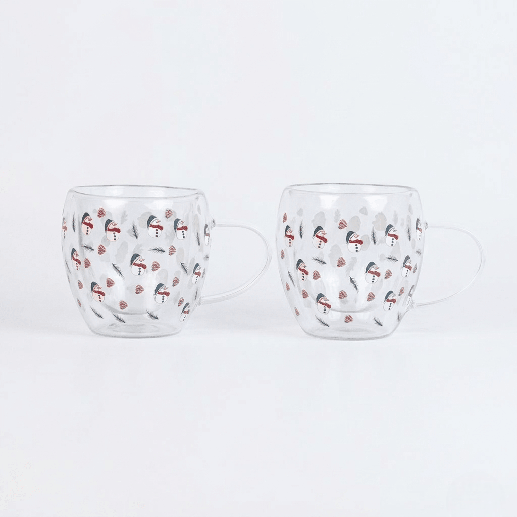 Set-2 Snowman -Double Wall Glass Mug - Memories Insite